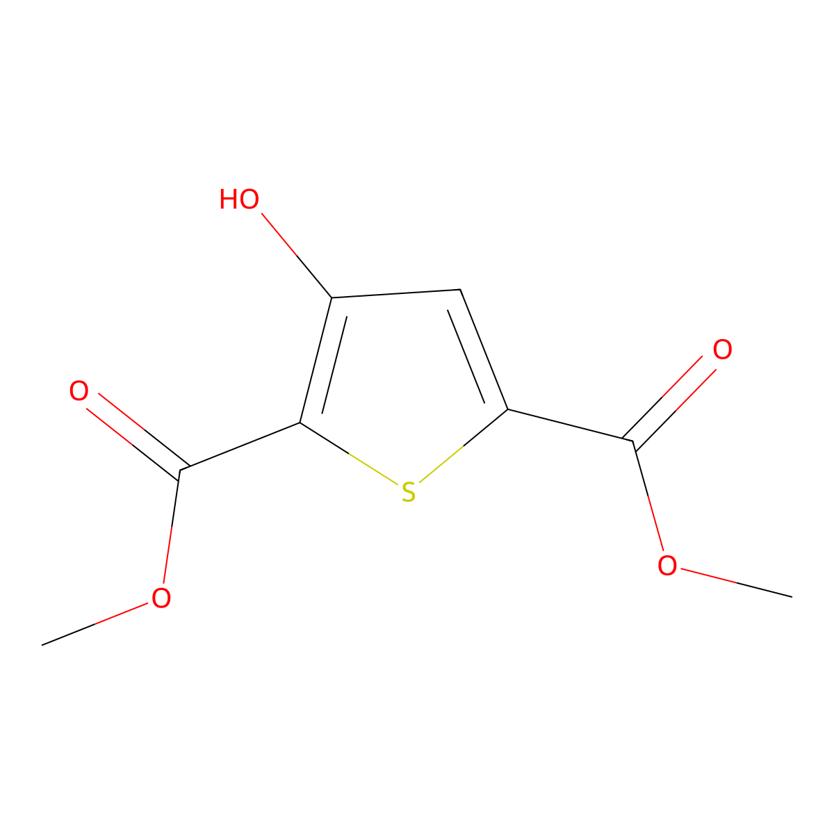 2,5-Dimethyl 3-hydroxythiophene-2,5-dicarboxylate molecular structure, CAS 5556-24-1