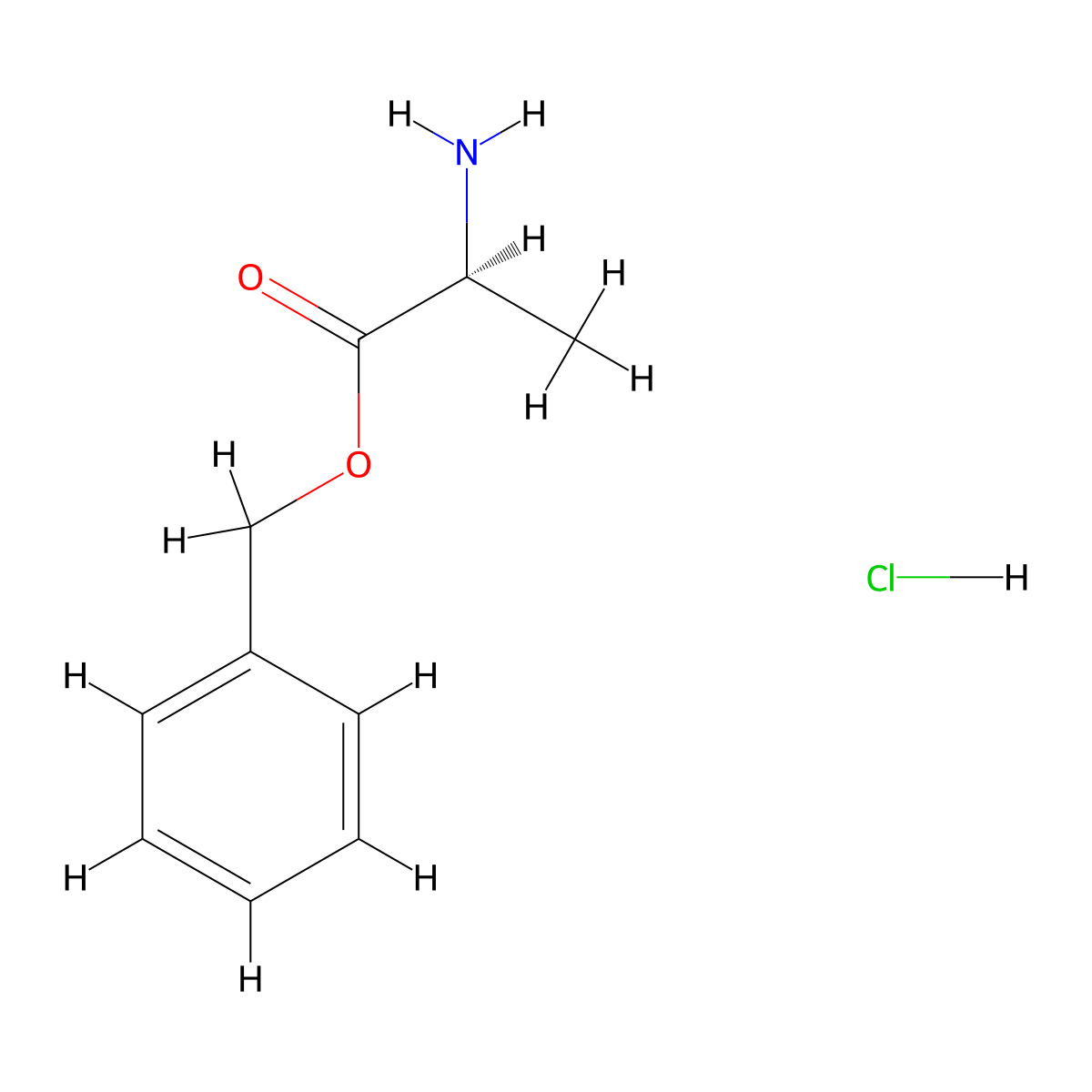 L-Alanine, phenylmethyl ester, hydrochloride (1:1) molecular structure, CAS 5557-83-5