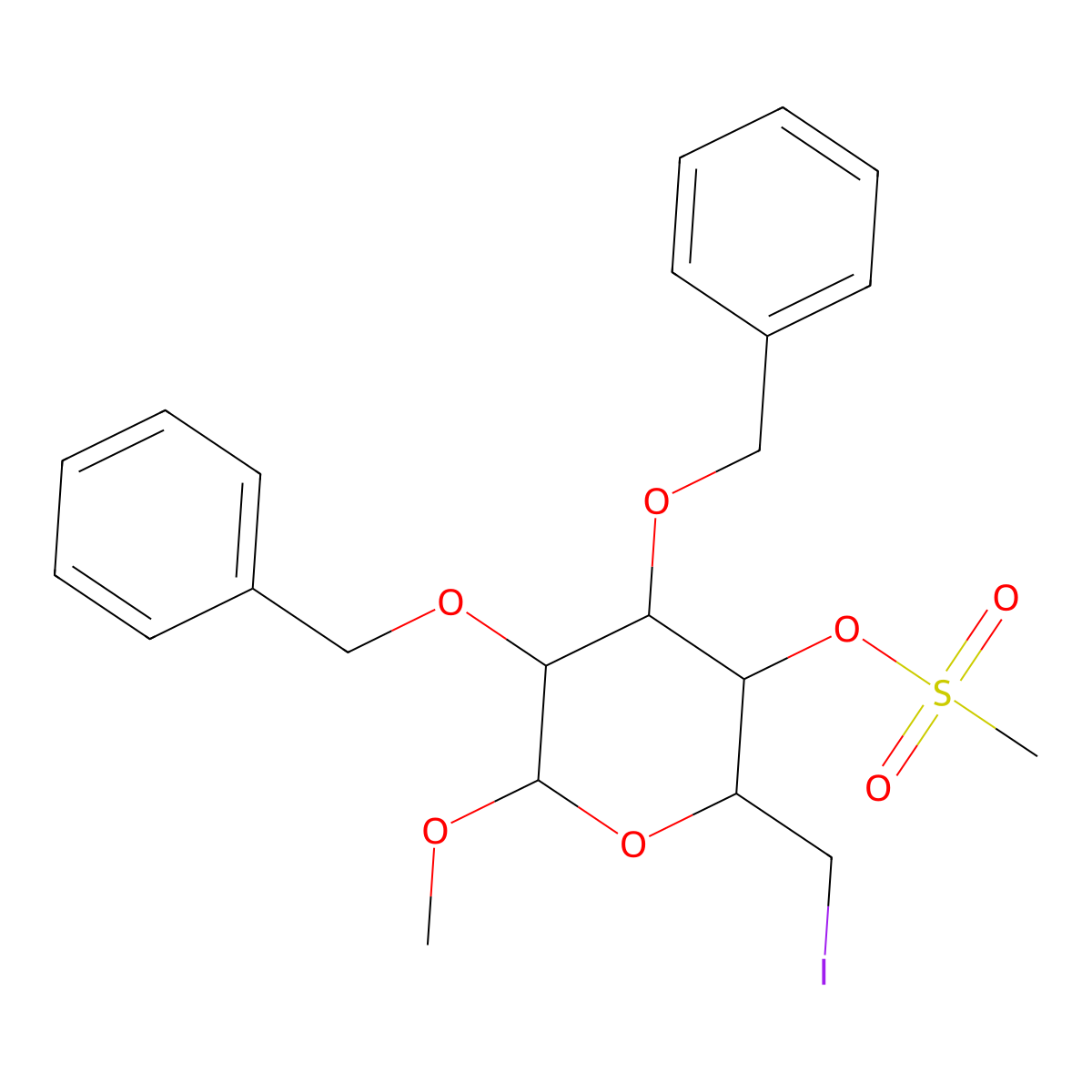 [2-(Iodomethyl)-6-methoxy-4,5-bis(phenylmethoxy)oxan-3-yl] methanesulfonate molecular structure, CAS 55570-14-4