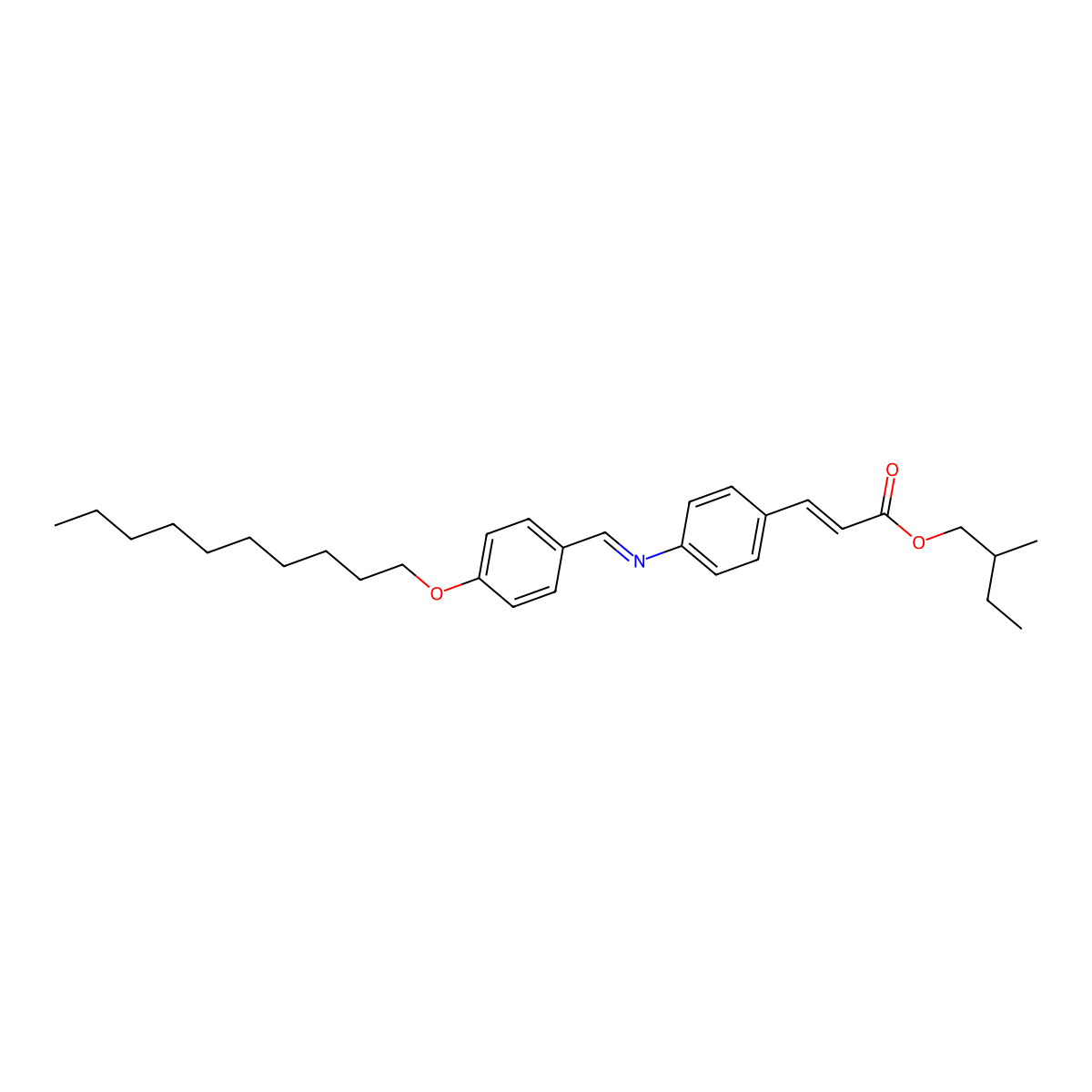 (S)-2-Methylbutyl 4-(4-decyloxybenzylideneamino)cinnamate molecular structure, CAS 55593-53-8