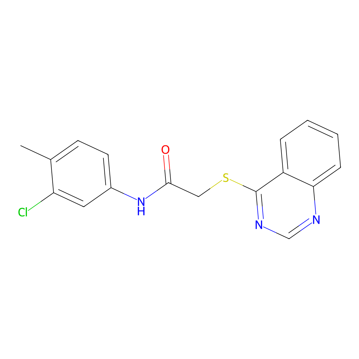 N-(3-chloro-4-methylphenyl)-2-(quinazolin-4-ylsulfanyl)acetamide molecular structure, CAS 556006-20-3