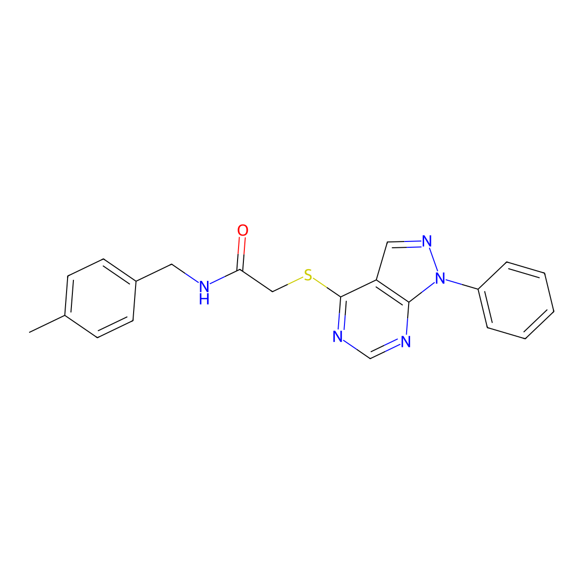 N-[(4-methylphenyl)methyl]-2-(1-phenylpyrazolo[3,4-d]pyrimidin-4-yl)sulfanylacetamide molecular structure, CAS 556006-71-4