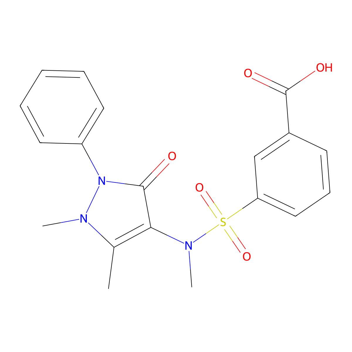 3-[(1,5-dimethyl-3-oxo-2-phenyl-2,3-dihydro-1H-pyrazol-4-yl)(methyl)sulfamoyl]benzoic acid molecular structure, CAS 556007-00-2