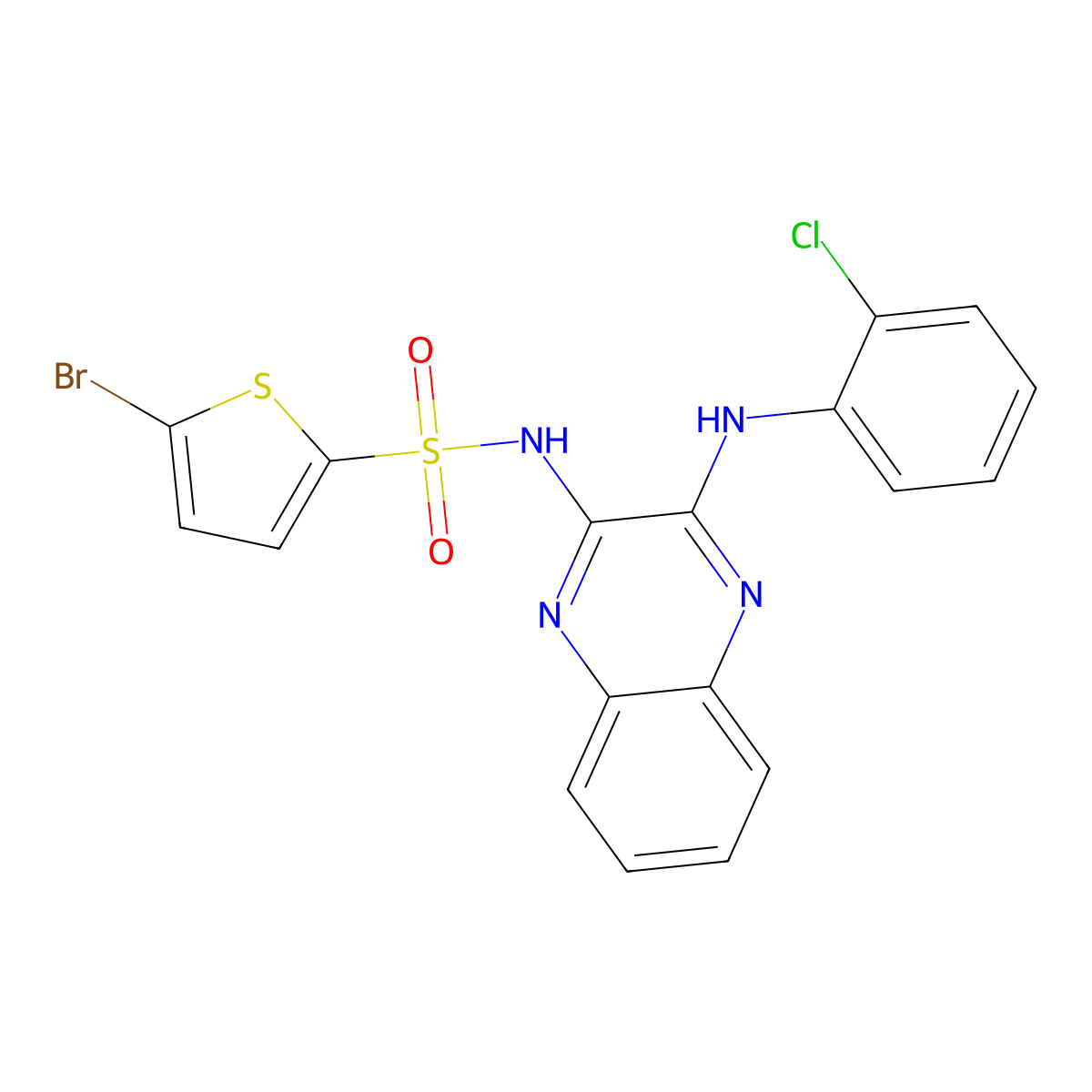 5-bromo-N-{3-[(2-chlorophenyl)amino]quinoxalin-2-yl}thiophene-2-sulfonamide molecular structure, CAS 556007-60-4