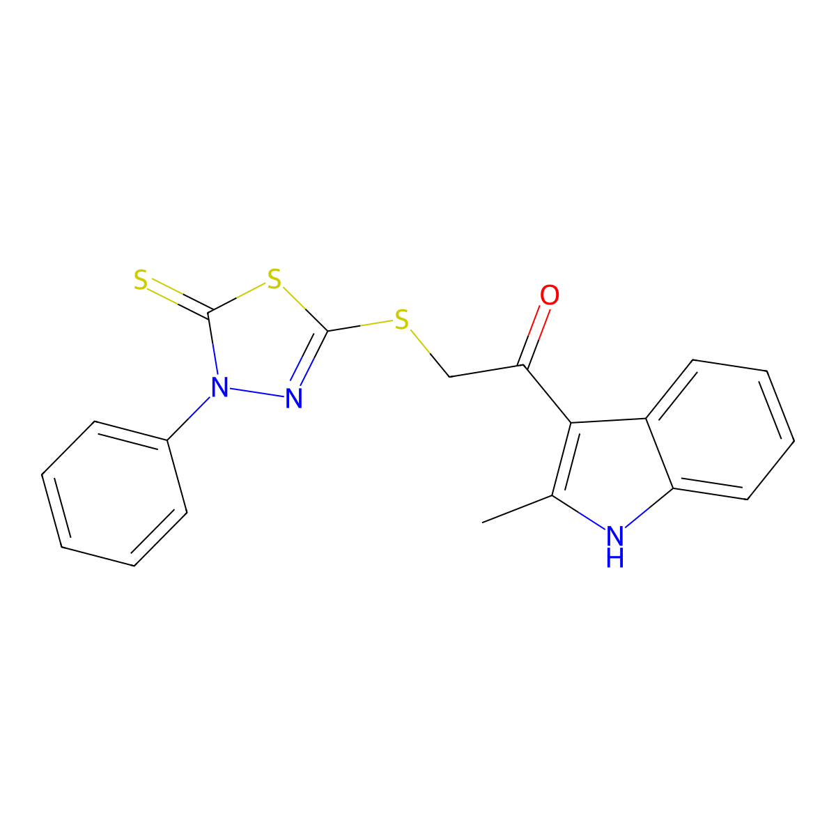 1-(2-methyl-1H-indol-3-yl)-2-((4-phenyl-5-thioxo-4,5-dihydro-1,3,4-thiadiazol-2-yl)sulfanyl)ethanone molecular structure, CAS 556015-49-7