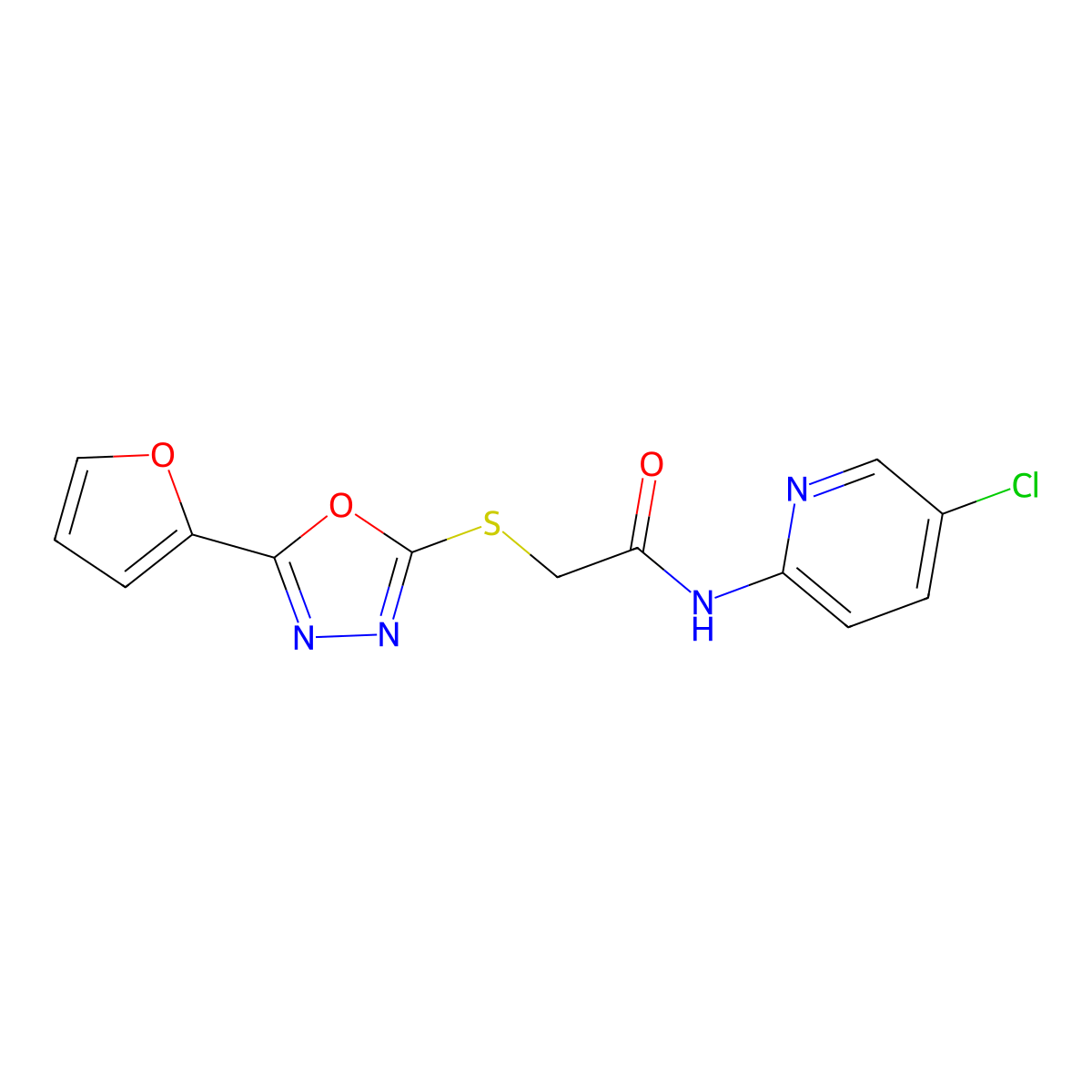 N-(5-chloropyridin-2-yl)-2-[[5-(furan-2-yl)-1,3,4-oxadiazol-2-yl]sulfanyl]acetamide molecular structure, CAS 556015-94-2