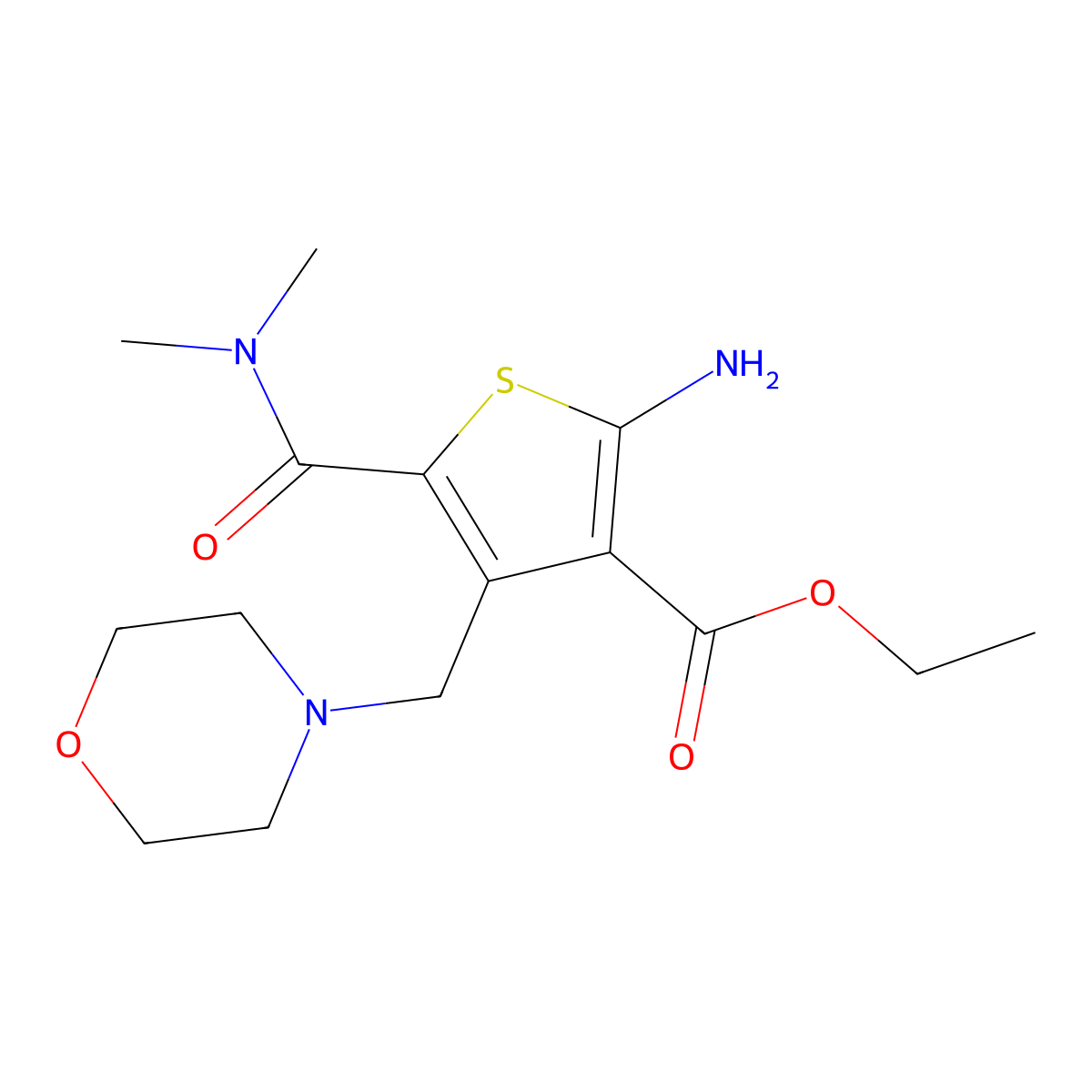 Ethyl 2-amino-5-(dimethylcarbamoyl)-4-(morpholin-4-ylmethyl)thiophene-3-carboxylate molecular structure, CAS 556016-13-8