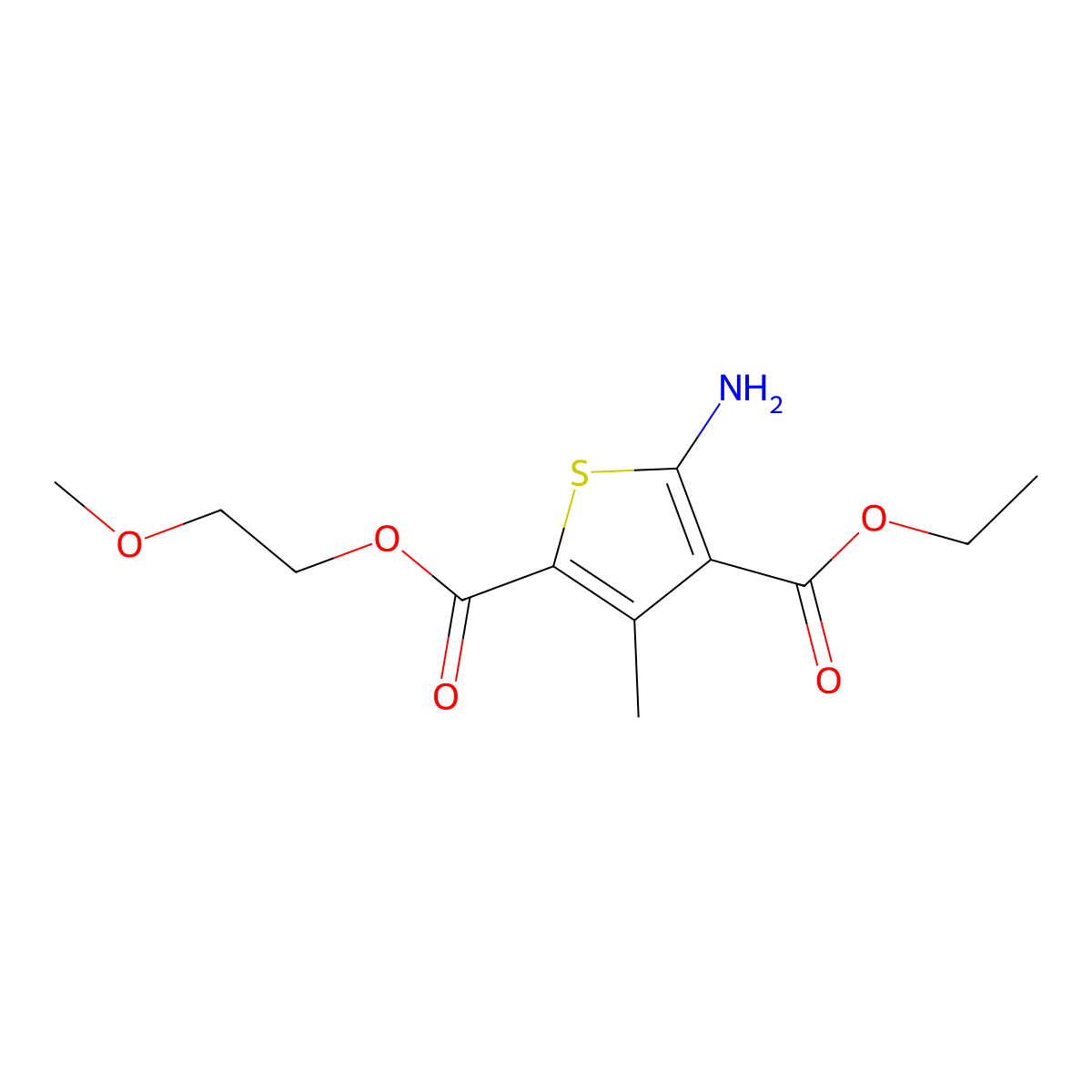 4-Ethyl 2-(2-methoxyethyl) 5-amino-3-methylthiophene-2,4-dicarboxylate molecular structure, CAS 556016-30-9