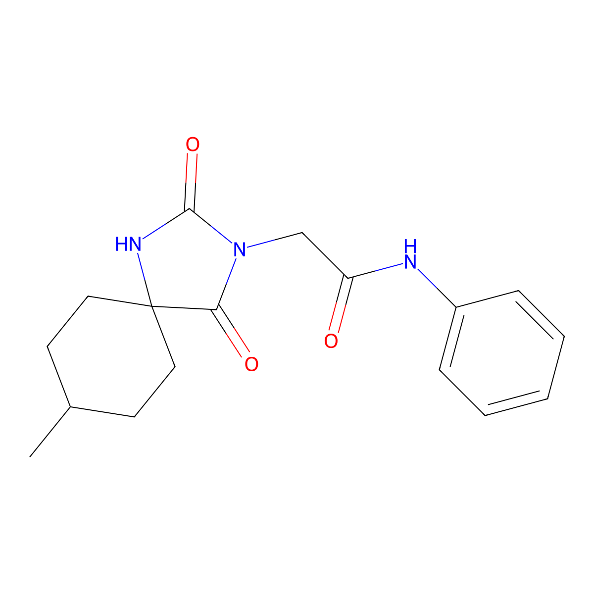 2-(8-methyl-2,4-dioxo-1,3-diazaspiro[4.5]dec-3-yl)-N-phenylacetamide molecular structure, CAS 556016-46-7