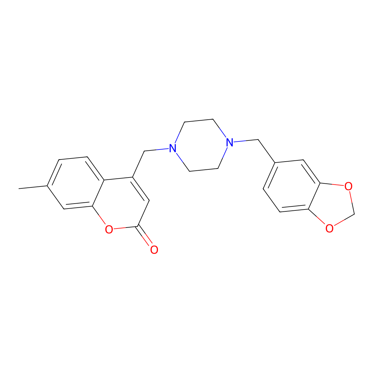 4-((4-(benzo[d][1,3]dioxol-5-ylmethyl)piperazin-1-yl)methyl)-7-methyl-2H-chromen-2-one molecular structure, CAS 556019-39-7