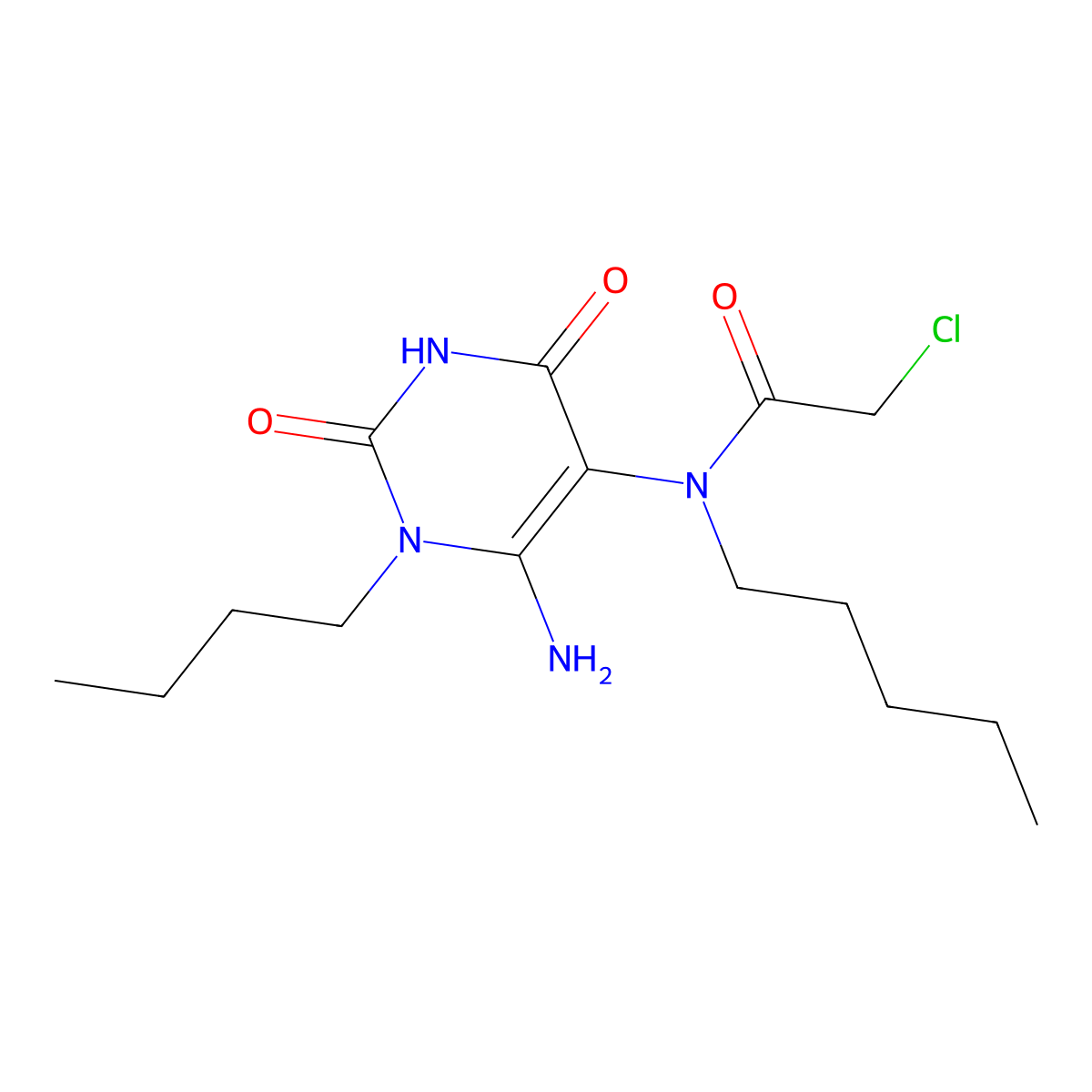 N-(6-amino-1-butyl-2,4-dioxo-1,2,3,4-tetrahydropyrimidin-5-yl)-2-chloro-N-pentylacetamide molecular structure, CAS 556020-46-3