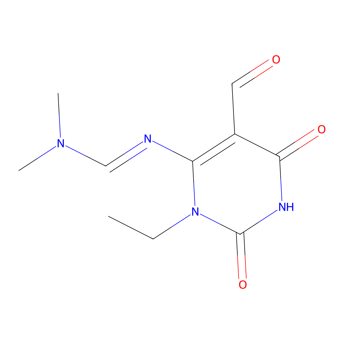 N'-(3-ethyl-5-formyl-2,6-dioxo-1,2,3,6-tetrahydropyrimidin-4-yl)-N,N-dimethylmethanimidamide molecular structure, CAS 556020-47-4