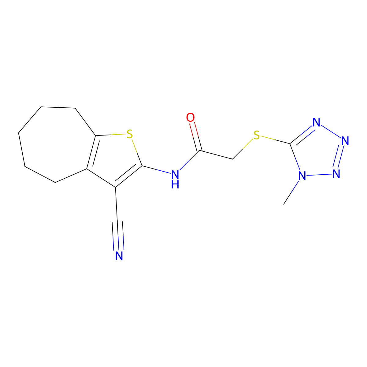 N-(3-cyano-5,6,7,8-tetrahydro-4H-cyclohepta[b]thiophen-2-yl)-2-(1-methyltetrazol-5-yl)sulfanylacetamide molecular structure, CAS 556023-16-6