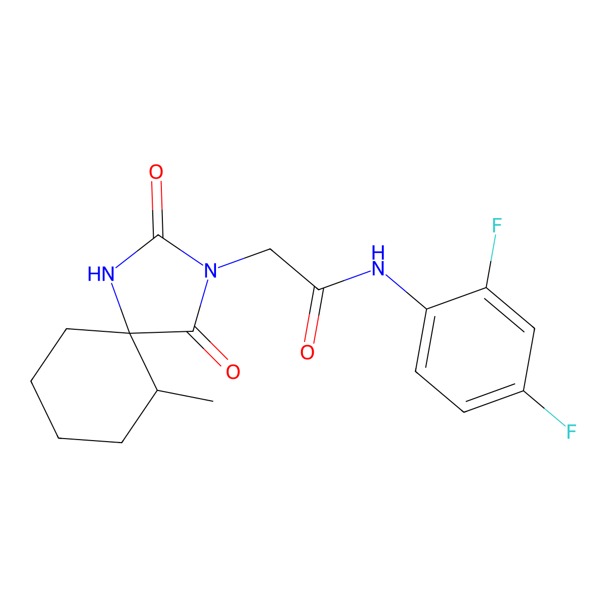 N-(2,4-difluorophenyl)-2-{6-methyl-2,4-dioxo-1,3-diazaspiro[4.5]decan-3-yl}acetamide molecular structure, CAS 556026-52-9