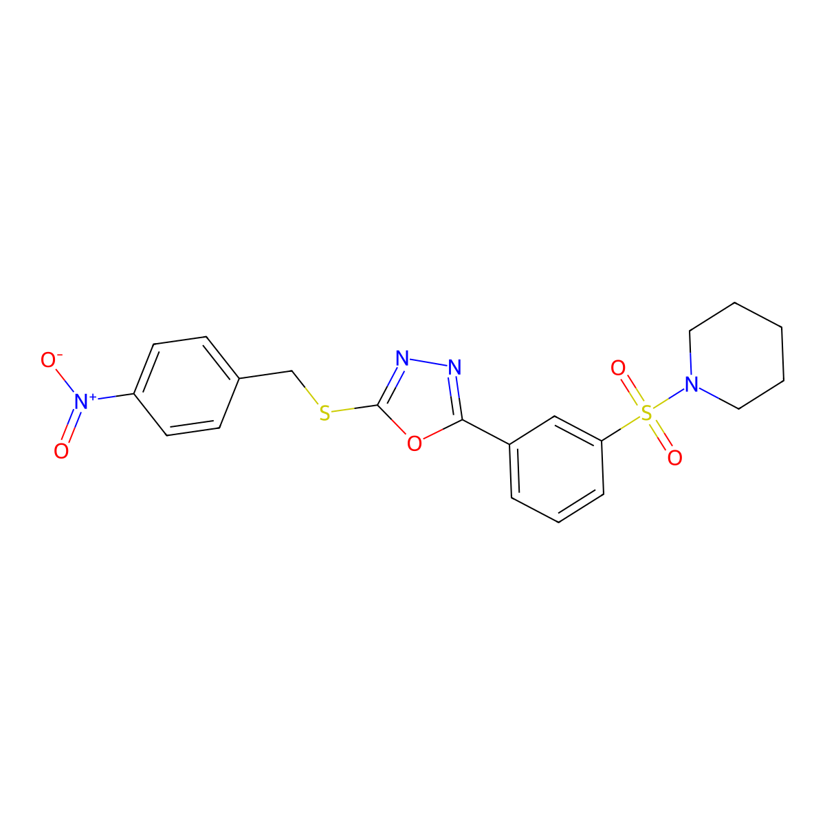 2-[(4-Nitrophenyl)methylsulfanyl]-5-(3-piperidin-1-ylsulfonylphenyl)-1,3,4-oxadiazole molecular structure, CAS 556027-24-8
