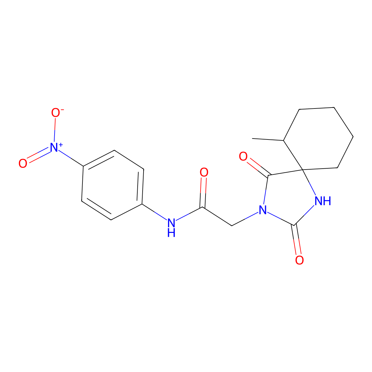 2-{6-methyl-2,4-dioxo-1,3-diazaspiro[4.5]decan-3-yl}-N-(4-nitrophenyl)acetamide molecular structure, CAS 556030-55-8