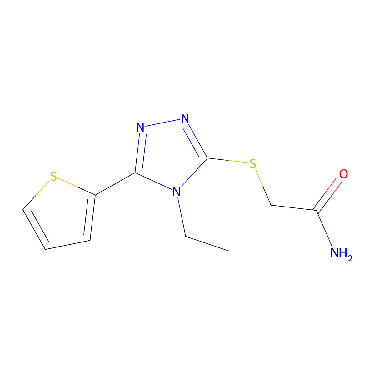 2-{[4-ethyl-5-(thiophen-2-yl)-4H-1,2,4-triazol-3-yl]sulfanyl}acetamide molecular structure, CAS 556031-86-8