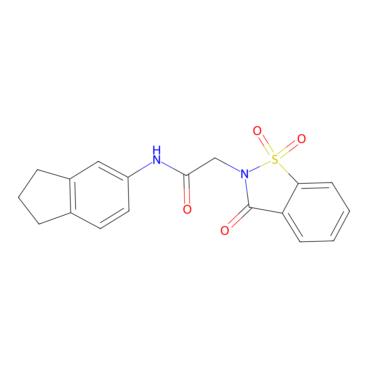 N-(2,3-dihydro-1H-inden-5-yl)-2-(1,1,3-trioxo-1,2-benzothiazol-2-yl)acetamide molecular structure, CAS 556033-22-8