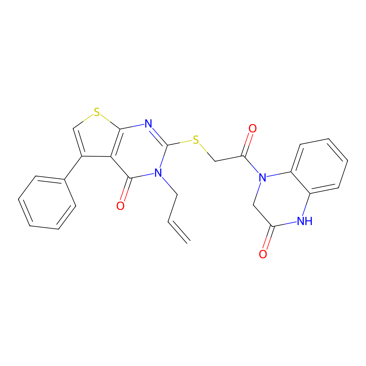 3-Allyl-2-((2-oxo-2-(3-oxo-3,4-dihydroquinoxalin-1(2H)-yl)ethyl)thio)-5-phenylthieno[2,3-d]pyrimidin-4(3H)-one molecular structure, CAS 556050-16-9