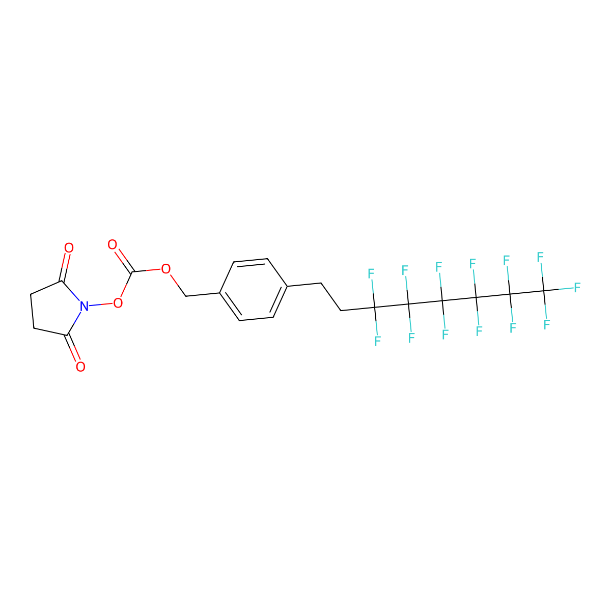 N-(4-(3,3,4,4,5,5,6,6,7,7,8,8,8-Tridecafluorooctyl)benzyloxycarbonyloxy) succinimide molecular structure, CAS 556050-48-7