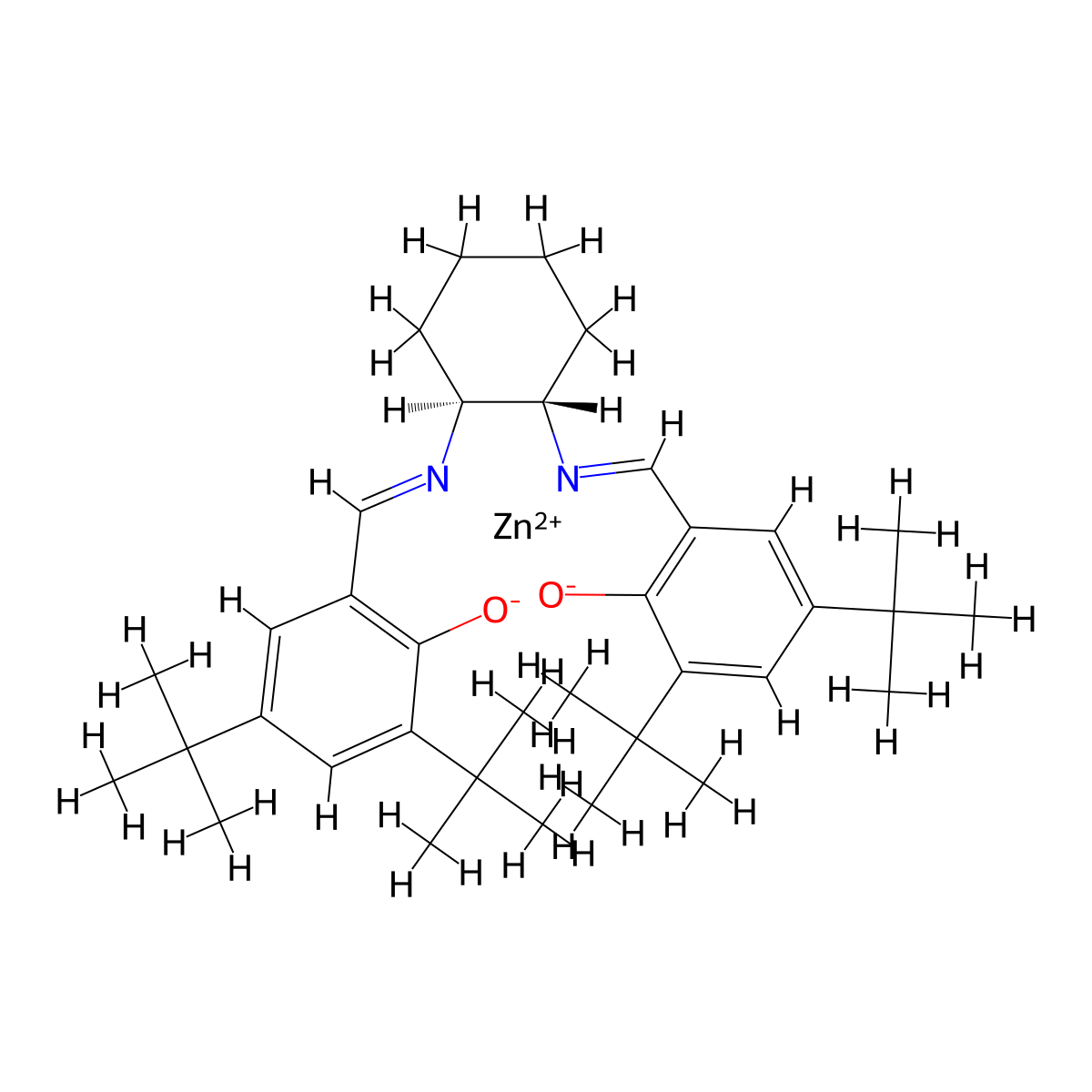 (T-4)-[[2,2'-[(1S,2S)-1,2-Cyclohexanediylbis[(nitrilo-κN)methylidyne]]bis[4,6-bis(1,1-dimethylethyl)phenolato-κO]](2-)]zinc molecular structure, CAS 556053-31-7
