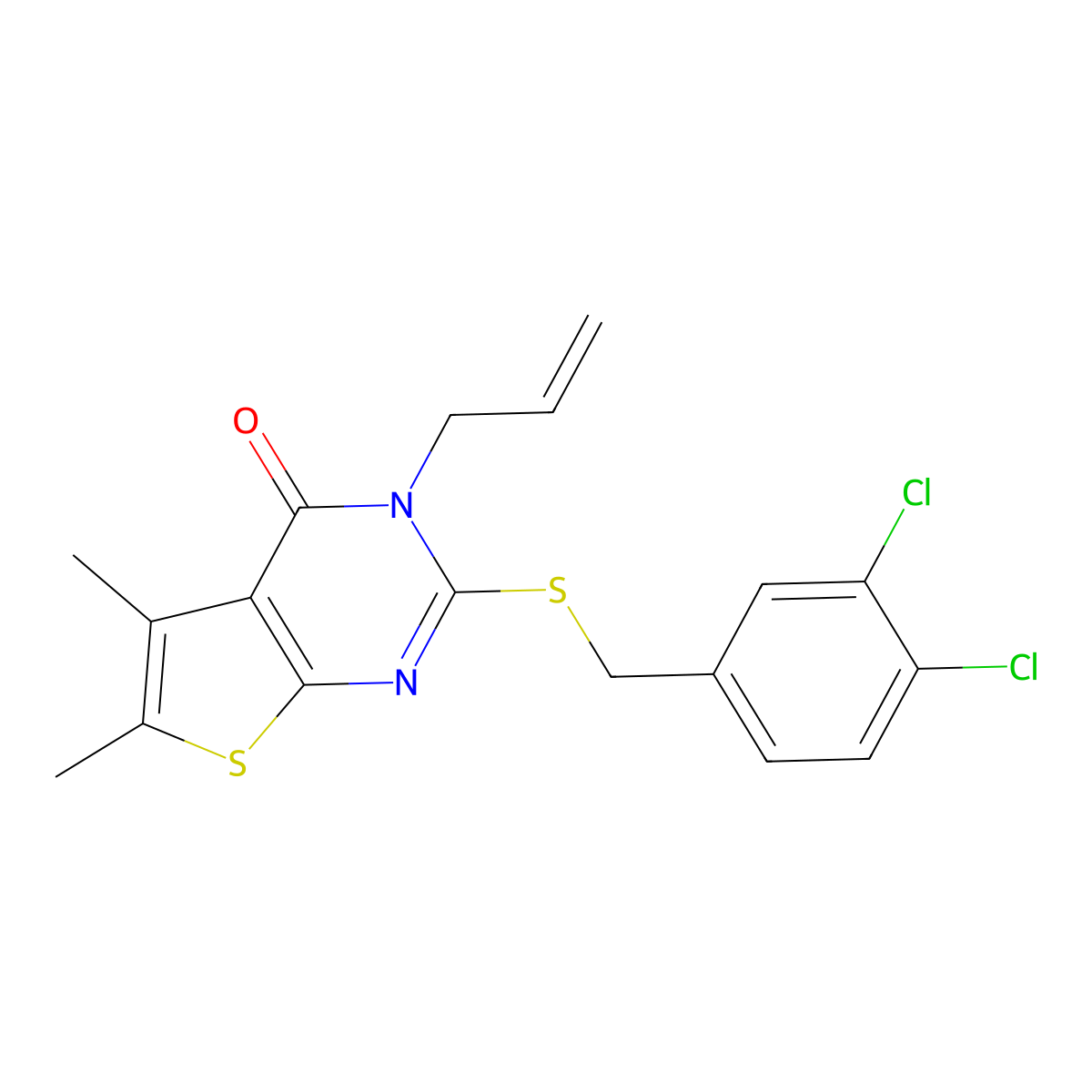 2-[(3,4-dichlorobenzyl)sulfanyl]-5,6-dimethyl-3-(prop-2-en-1-yl)thieno[2,3-d]pyrimidin-4(3H)-one molecular structure, CAS 556058-35-6