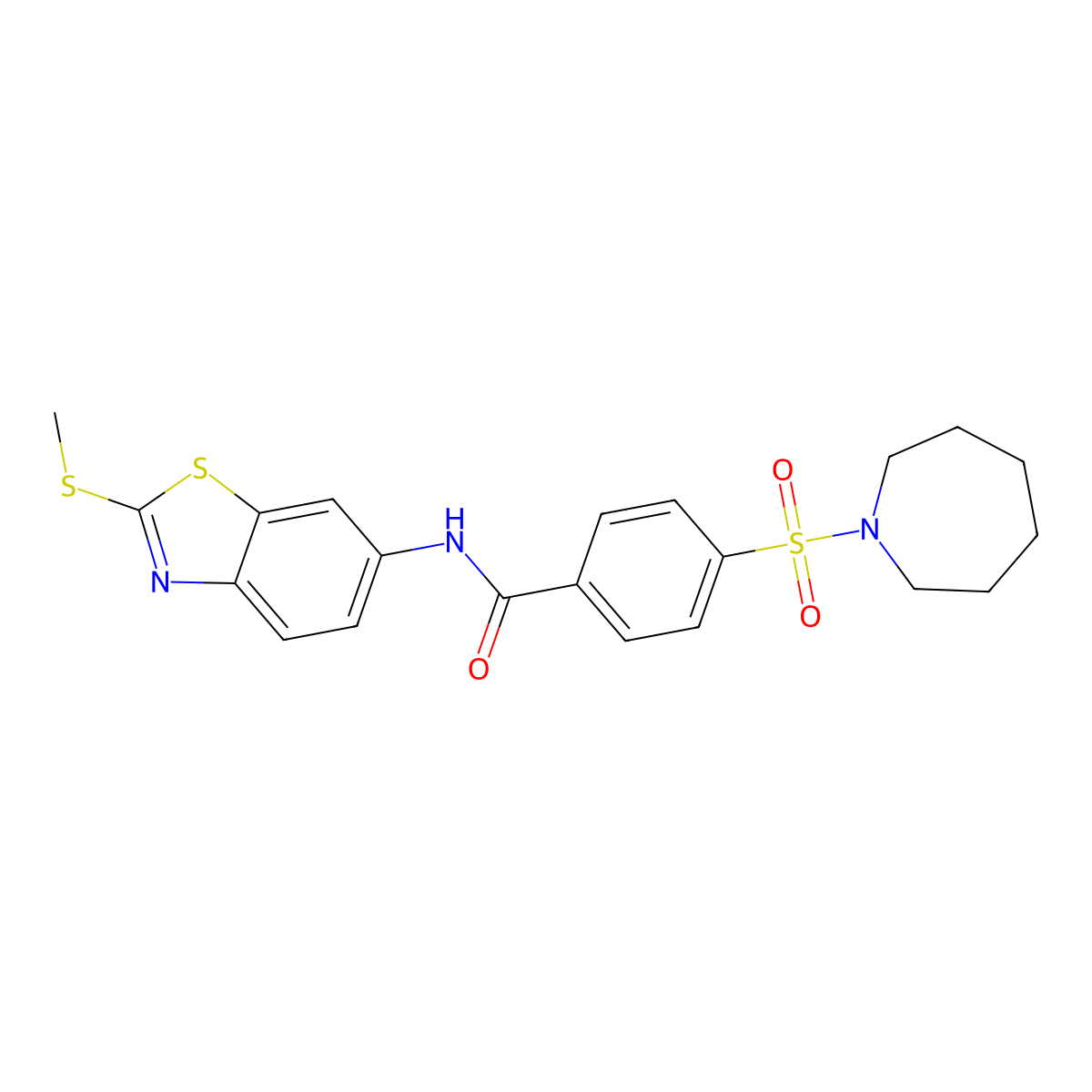 4-(azepane-1-sulfonyl)-N-[2-(methylsulfanyl)-1,3-benzothiazol-6-yl]benzamide molecular structure, CAS 556059-54-2