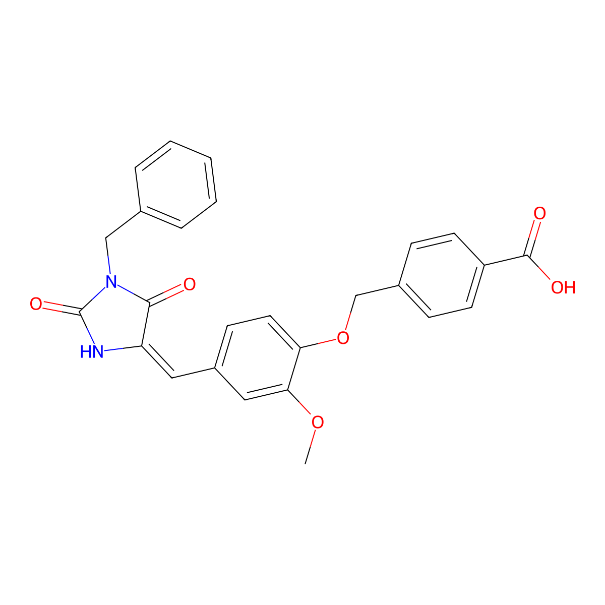 4-({4-[(1-Benzyl-2,5-dioxoimidazolidin-4-ylidene)methyl]-2-methoxyphenoxy}methyl)benzoic acid molecular structure, CAS 5561-84-2