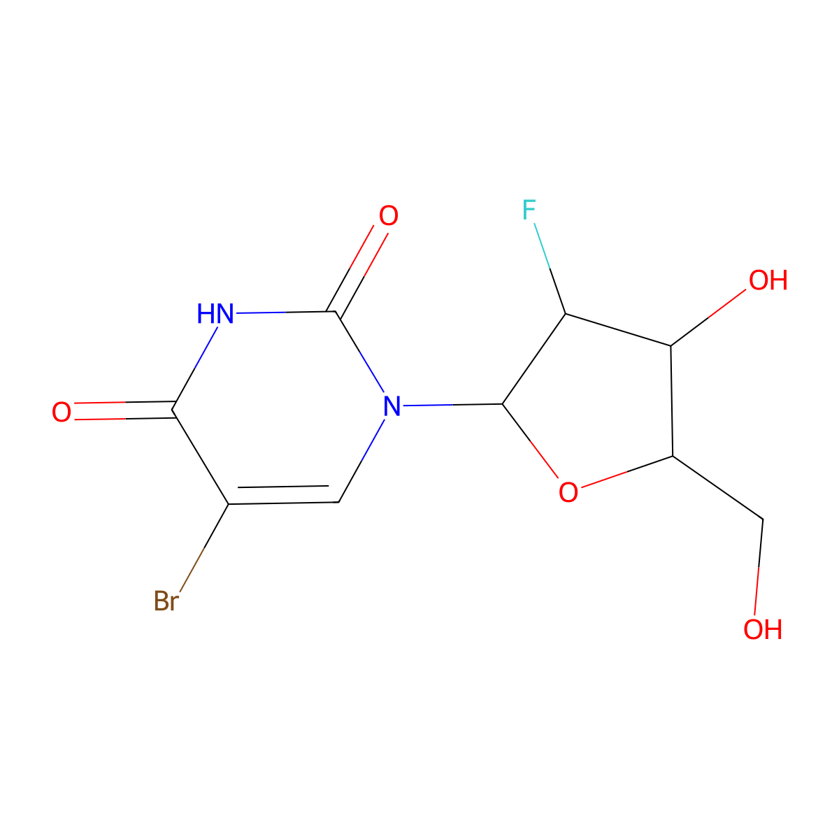 5-Bromo-1-(2-fluoro-2-deoxyribofuranosyl)uracil molecular structure, CAS 55612-18-5