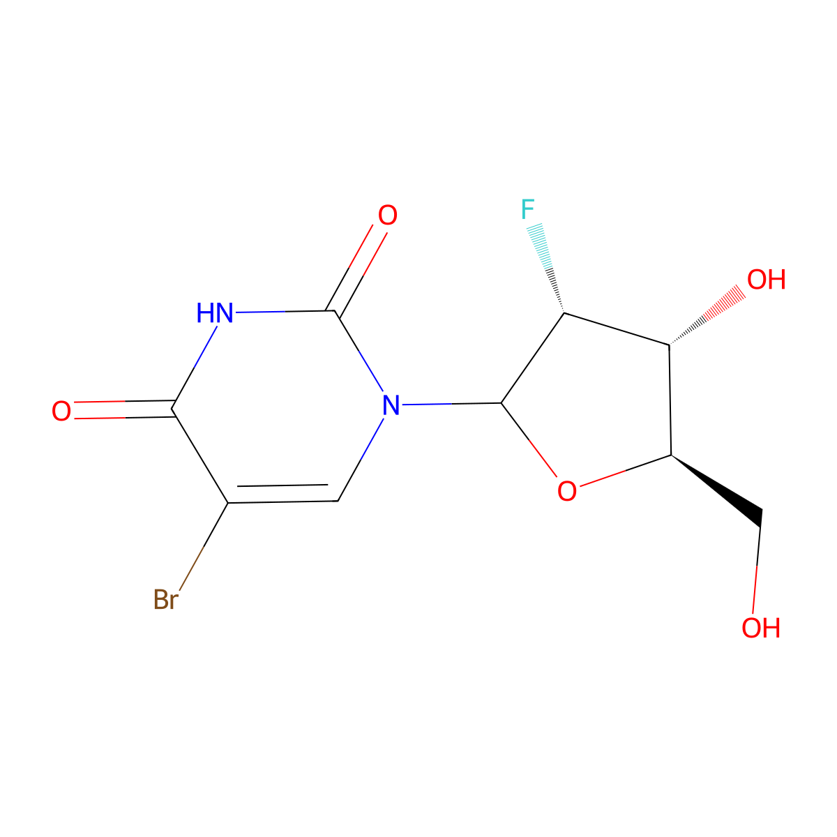 5-Bromo-1-(2-fluoro-2-deoxyribofuranosyl)uracil molecular structure, CAS 55612-18-5