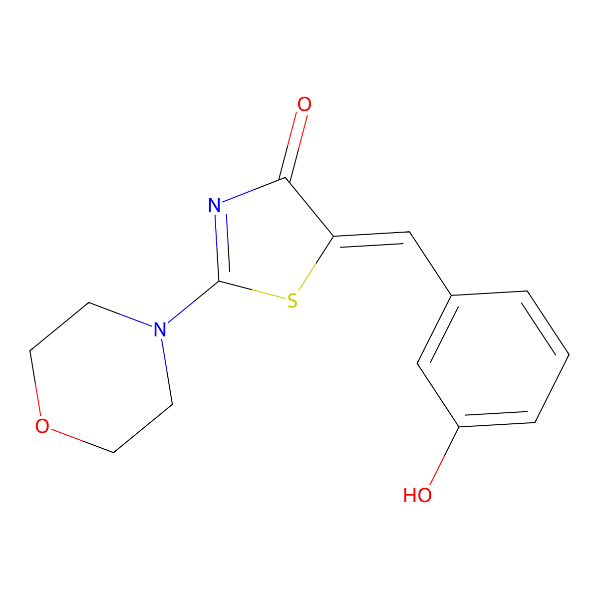 (5Z)-5-[(3-hydroxyphenyl)methylidene]-2-morpholin-4-yl-1,3-thiazol-4-one molecular structure, CAS 5562-53-8