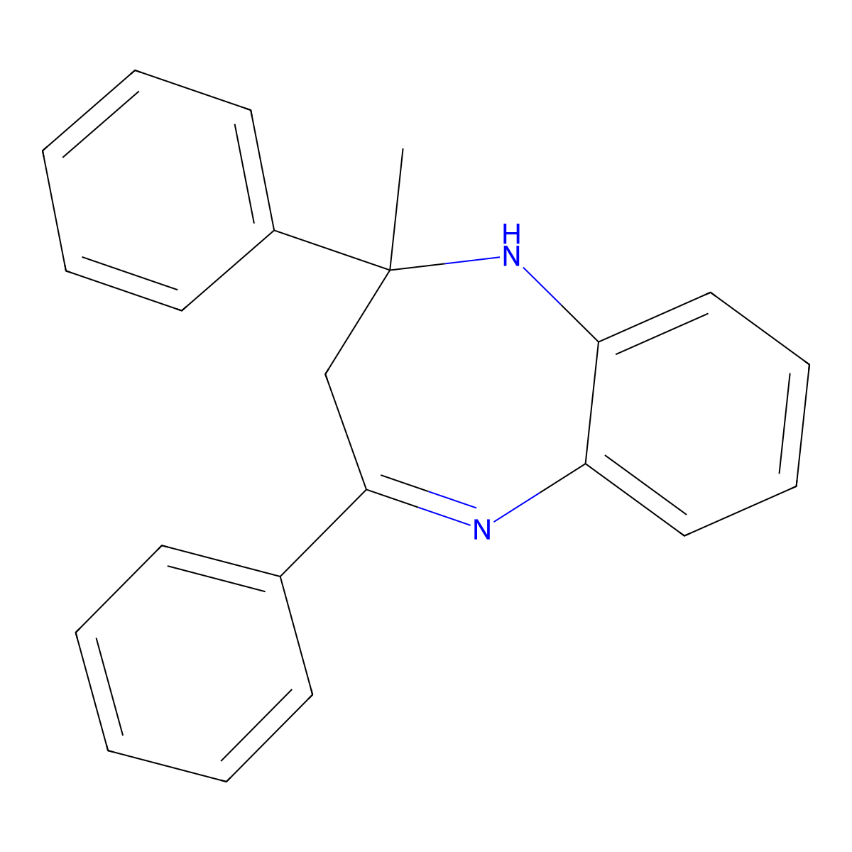 2-methyl-2,4-diphenyl-2,3-dihydro-1H-1,5-benzodiazepine molecular structure, CAS 55626-14-7