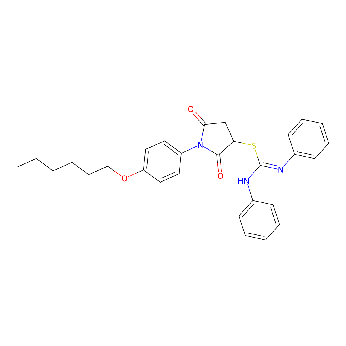 1-[4-(hexyloxy)phenyl]-2,5-dioxopyrrolidin-3-yl N,N'-diphenylcarbamimidothioate molecular structure, CAS 5563-50-8