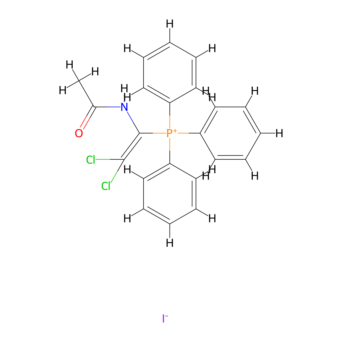 (1-Acetamido-2,2-dichloroethenyl)(triphenyl)phosphanium iodide molecular structure, CAS 55630-04-1