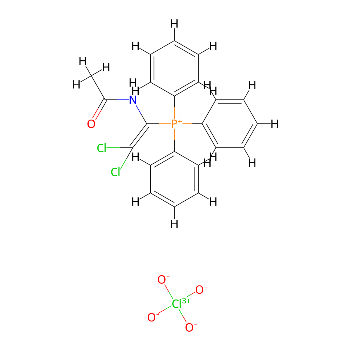 (1-Acetamido-2,2-dichloroethenyl)(triphenyl)phosphanium perchlorate molecular structure, CAS 55630-06-3