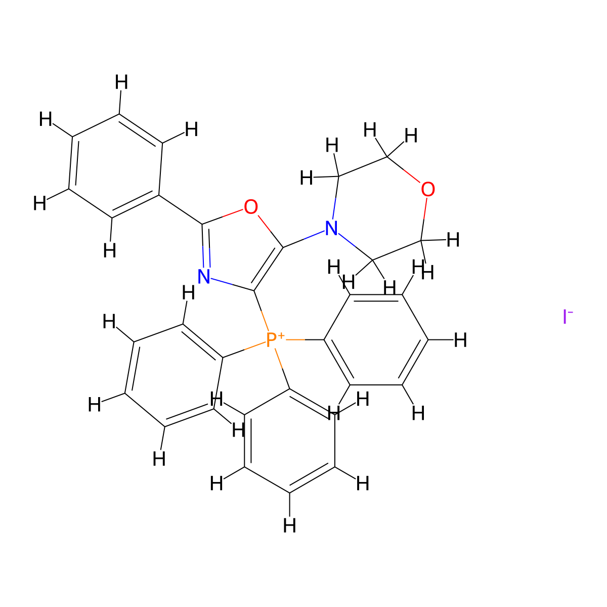 (5-Morpholino-2-phenyloxazol-4-yl)triphenylphosphonium iodide molecular structure, CAS 55630-20-1