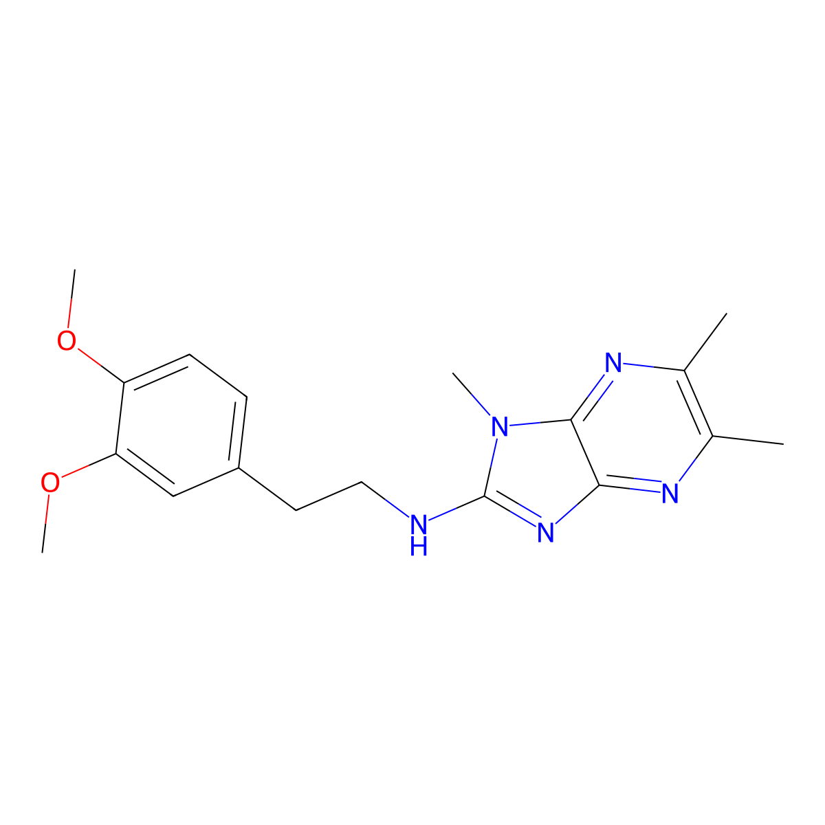 Phenethylamine, 3,4-dimethoxy-N-(1,5,6-trimethyl-1H-imidazo(4,5-b)pyrazin-2-yl)- molecular structure, CAS 55635-70-6