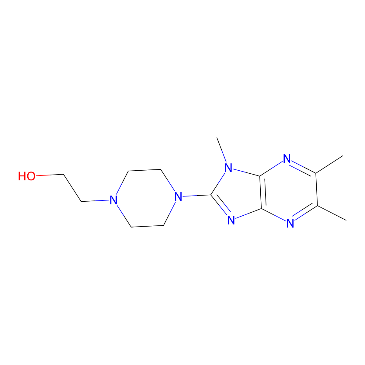 1-Piperazineethanol, 4-(1,5,b-trimethyl-1H-imidazo(4,5-b)pyrazin-2-yl)- molecular structure, CAS 55635-74-0