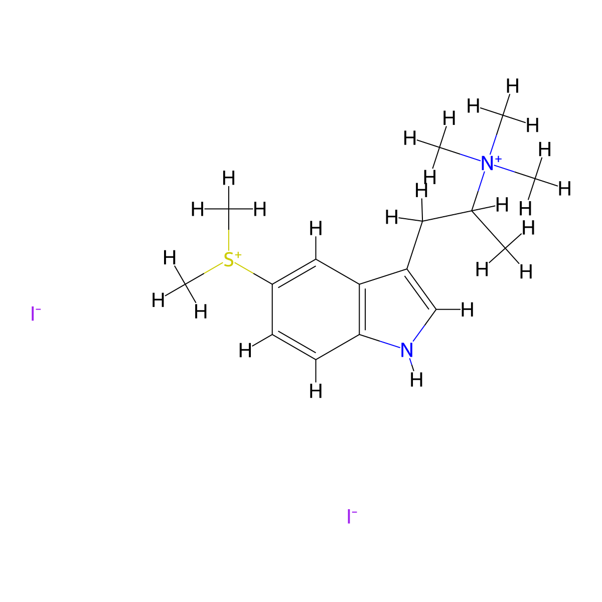 Ammonium, (1-(5-dimethylsulfonio-3-indolyl)-2-propyl)trimethyl-, diiodide, hydrate molecular structure, CAS 5564-14-7