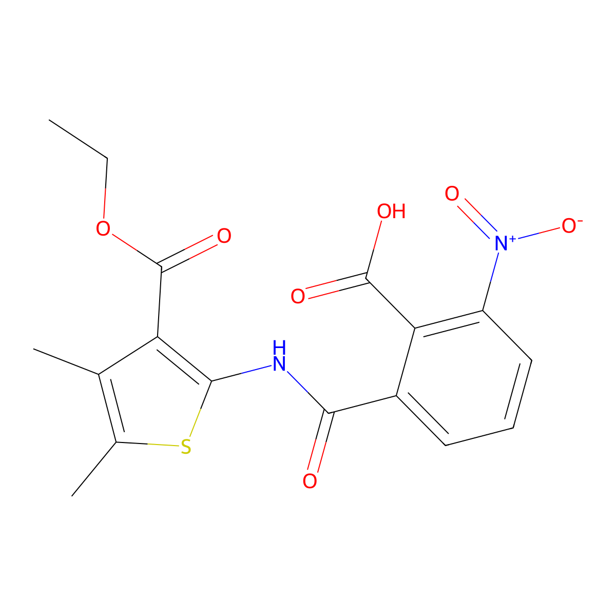 2-{[3-(Ethoxycarbonyl)-4,5-dimethylthiophen-2-yl]carbamoyl}-6-nitrobenzoic acid molecular structure, CAS 5564-63-6