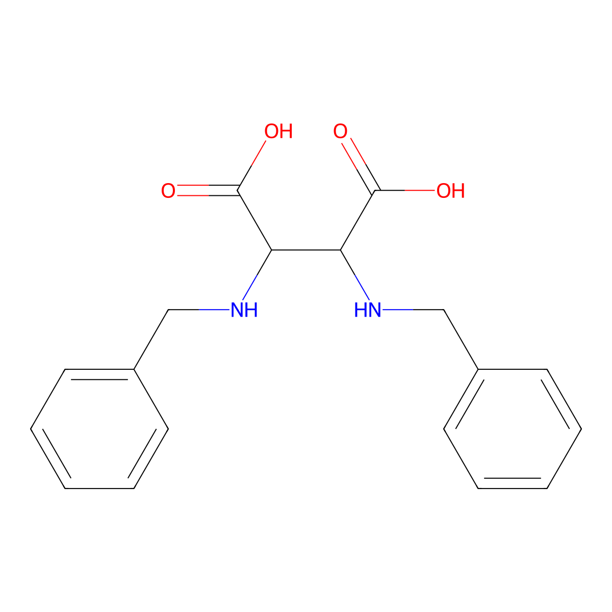 D-Aspartic acid, N-(phenylmethyl)-3-((phenylmethyl)amino)-, (3S)-rel- molecular structure, CAS 55645-40-4