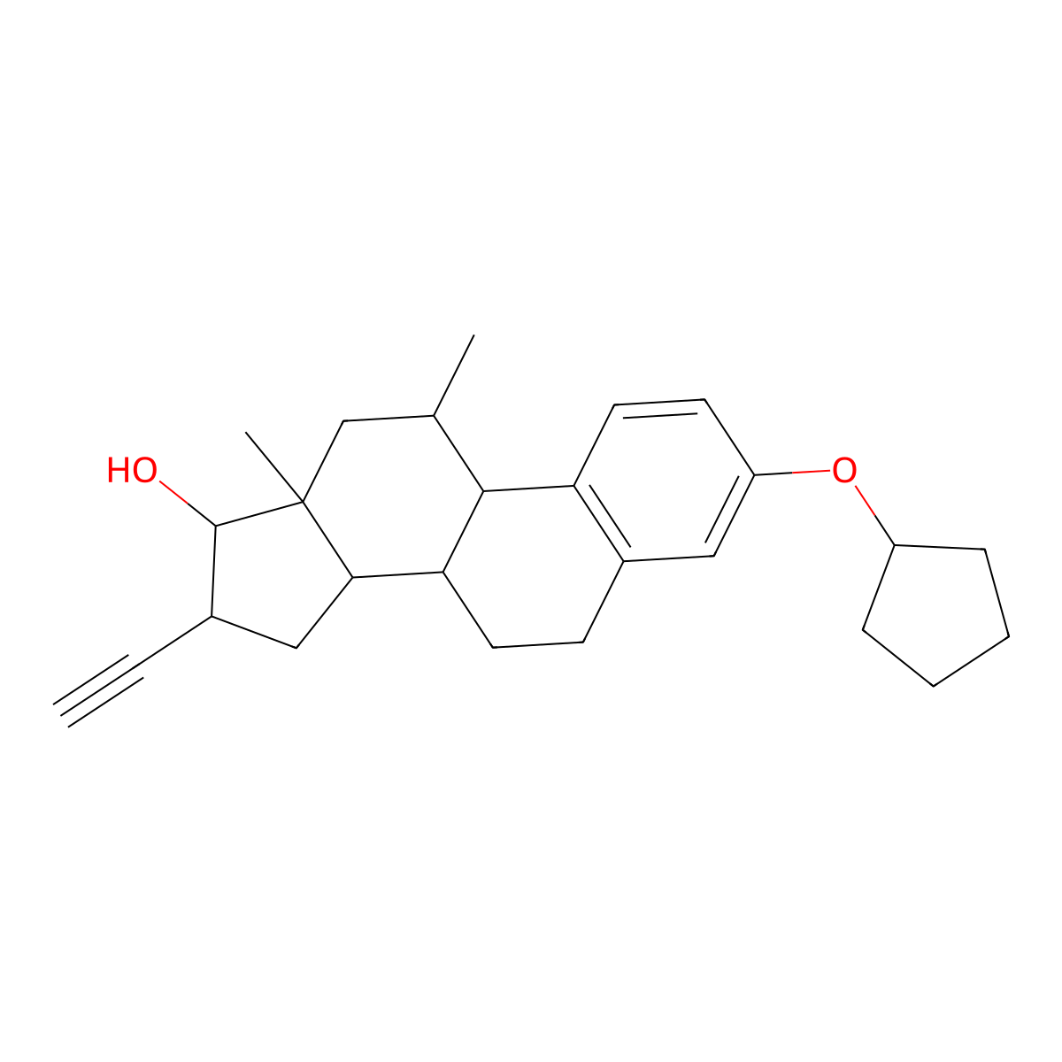 17alpha-Ethynyl-11beta-methyl estradiol-3-cyclopentyl ether molecular structure, CAS 55648-36-7
