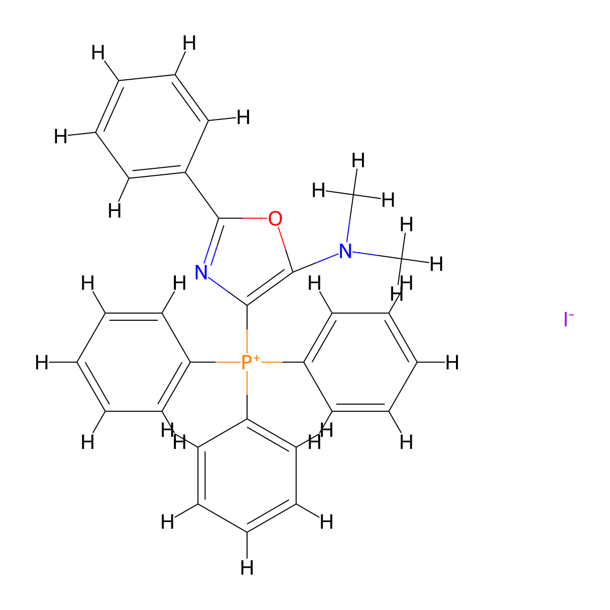 (5-(Dimethylamino)-2-phenyloxazol-4-yl)triphenylphosphonium iodide molecular structure, CAS 55650-17-4