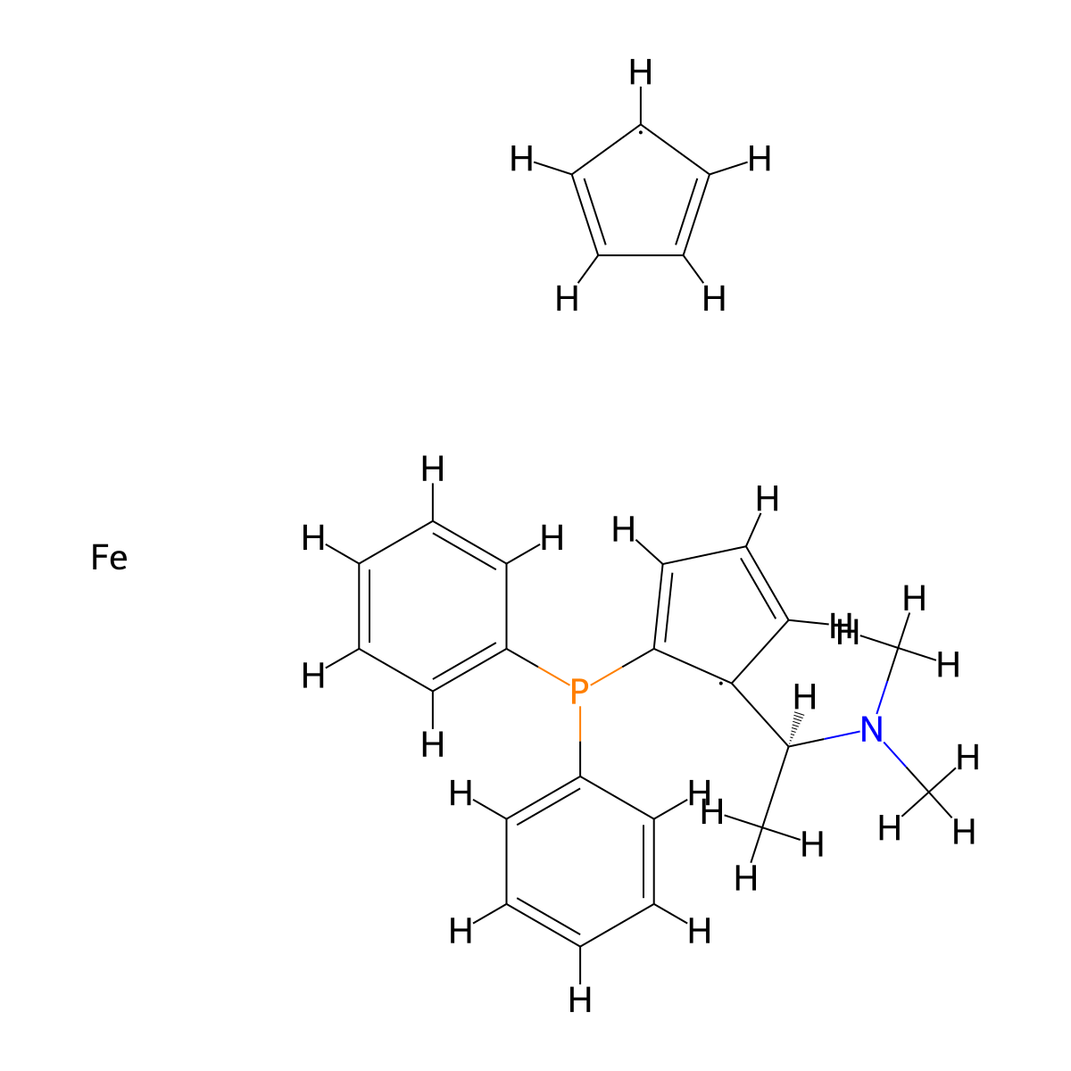 (S)-(+)-N,N-Dimethyl-1-[(R)-2-(diphenylphosphino)ferrocenyl]ethylamine molecular structure, CAS 55650-58-3