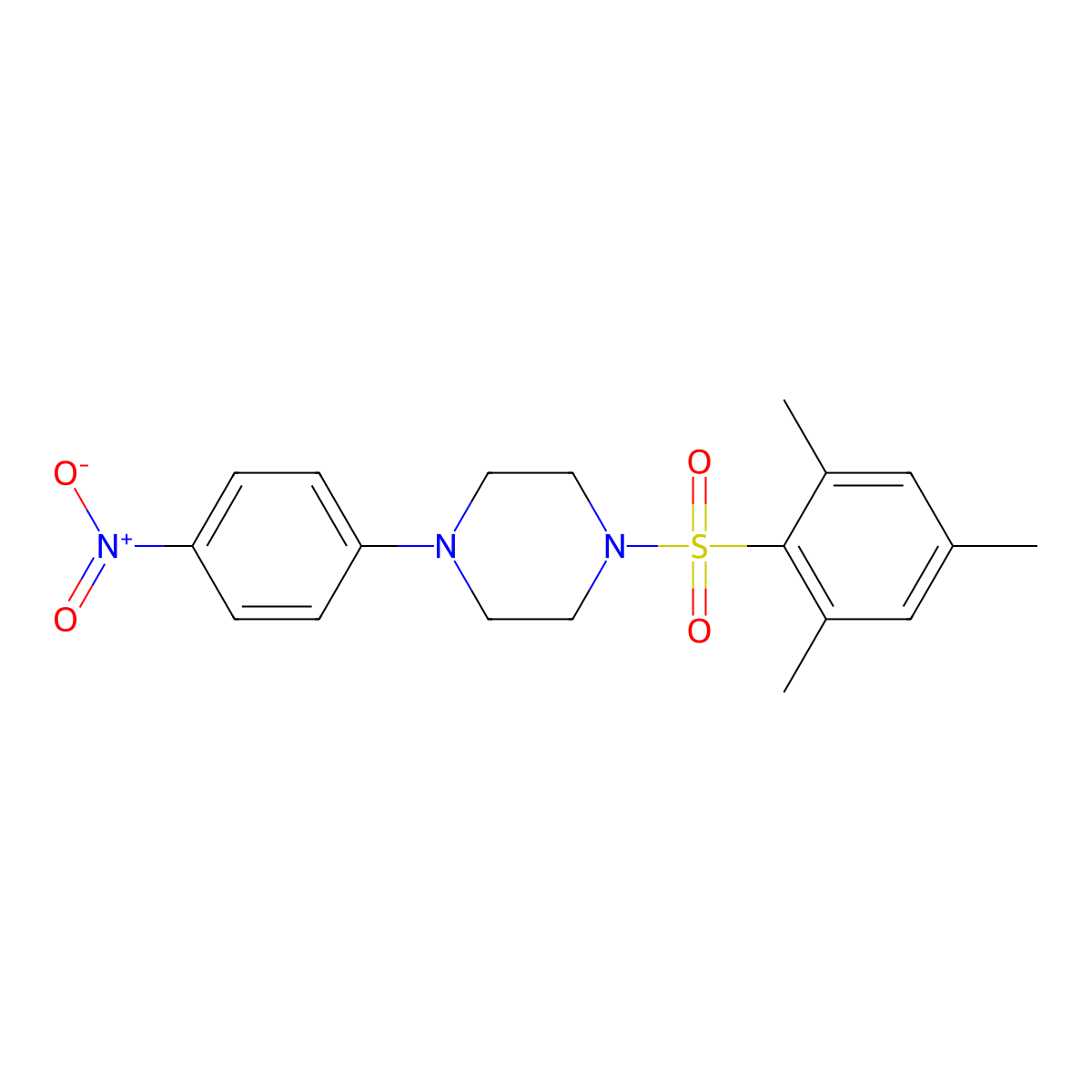1-(Mesitylsulfonyl)-4-(4-nitrophenyl)piperazine molecular structure, CAS 5567-79-3