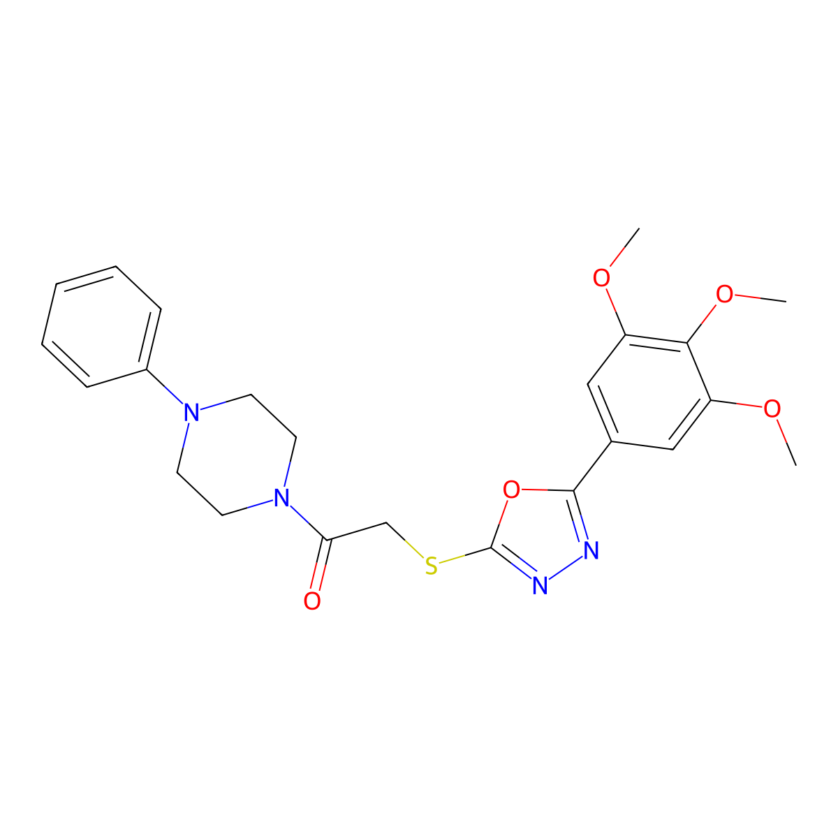 1-(4-Phenylpiperazin-1-yl)-2-[[5-(3,4,5-trimethoxyphenyl)-1,3,4-oxadiazol-2-yl]sulfanyl]ethanone molecular structure, CAS 556788-45-5
