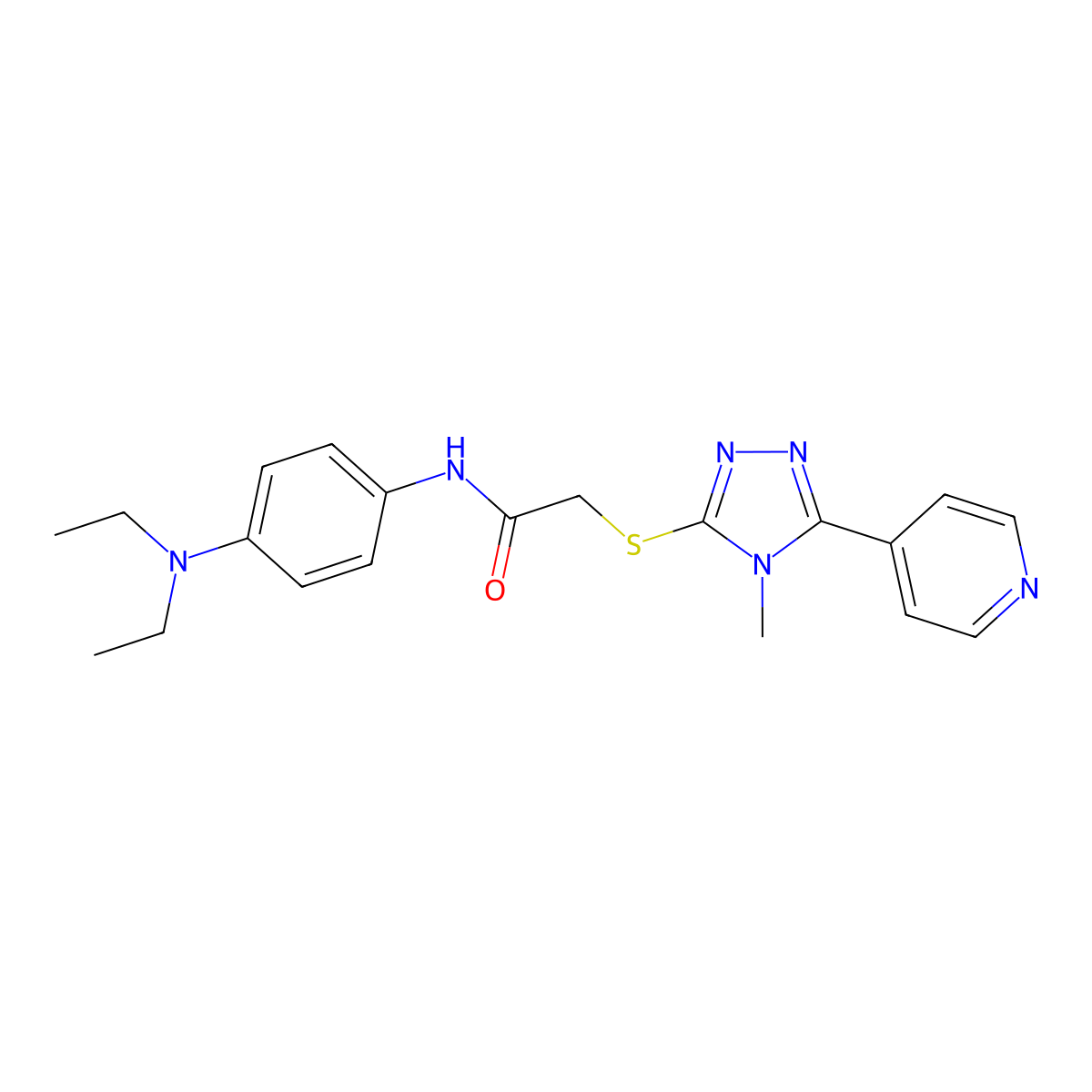 N-[4-(diethylamino)phenyl]-2-{[4-methyl-5-(pyridin-4-yl)-4H-1,2,4-triazol-3-yl]sulfanyl}acetamide molecular structure, CAS 556790-13-7