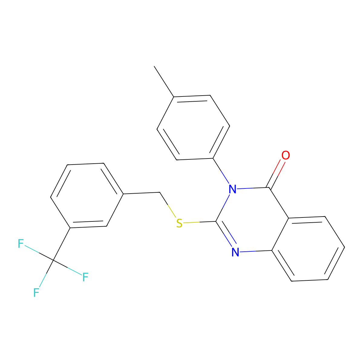 3-(4-Methylphenyl)-2-((3-(trifluoromethyl)benzyl)thio)-4(3H)-quinazolinone molecular structure, CAS 556790-83-1