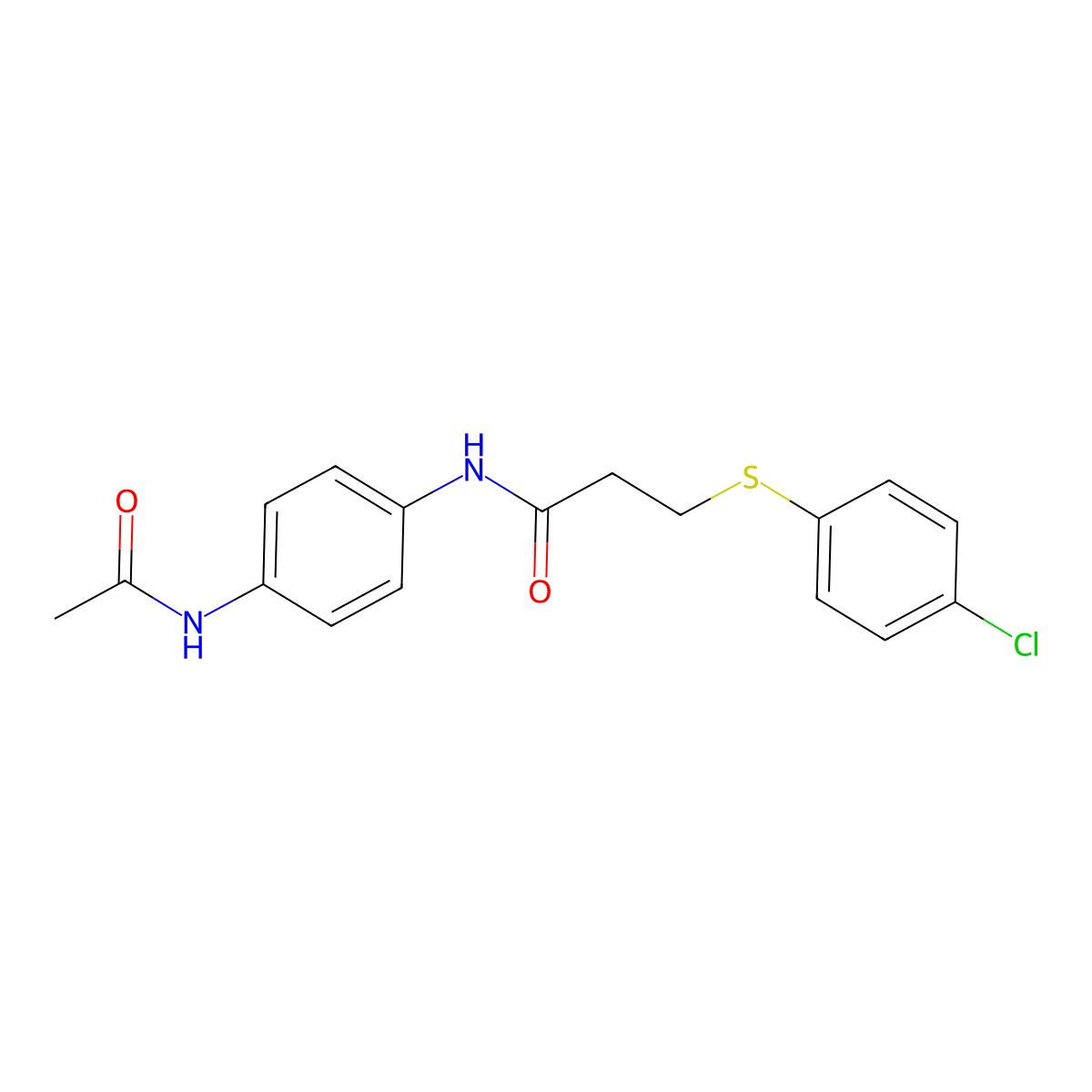 N-(4-acetamidophenyl)-3-(4-chlorophenyl)sulfanylpropanamide molecular structure, CAS 556791-73-2