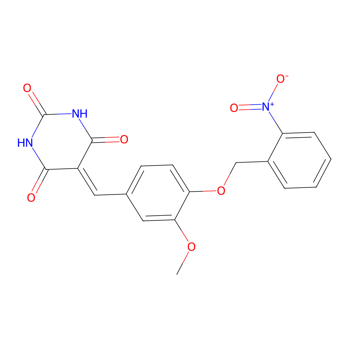 5-[3-Methoxy-4-(2-nitro-benzyloxy)-benzylidene]-pyrimidine-2,4,6-trione molecular structure, CAS 5568-59-2